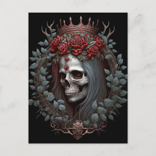 Carte Postale Goth Crâne Rose Couronne gothique