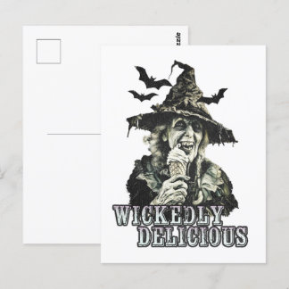 Carte Postale Goth été Éffrayante sorcière avec crème glacée