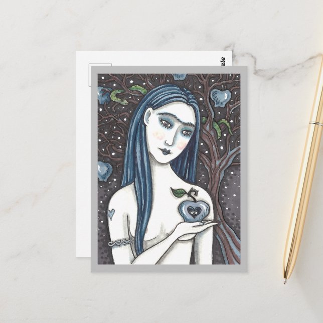 CARTE POSTALE GOTH EVE, CÔTÉ SOMBRE D'EDEN, POMME ET SERPENT (Devant/Arrière en situation)