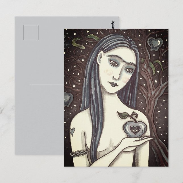 CARTE POSTALE GOTH EVE, JARDIN SOMBRE D'EDEN, FEMME, SERPENT (Devant / Derrière)