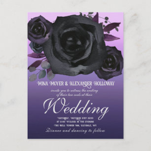 Carte Postale Goth moderne violet Roses noirs QRC