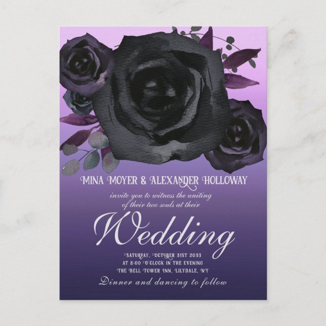 Carte Postale Goth moderne violet Roses noirs QRC (Devant)