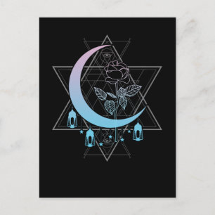 Carte Postale Goth Sorcière Rose Crâne géométrique Croissant Lun