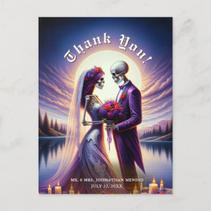 Carte Postale Gothic Couple de squelettes Roses rouges Mariage R