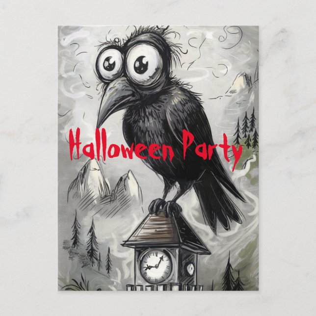 Carte Postale Gothique Black Crow Éffrayant Halloween Party (Devant)