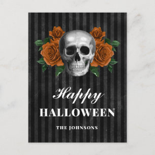 Carte Postale Gothique Roses Noires Et Crâne Joyeux Halloween