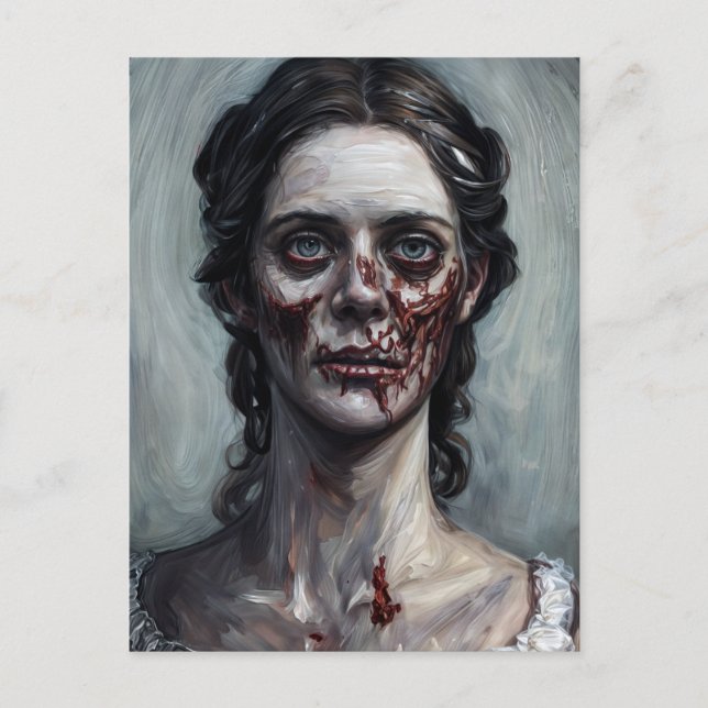 Carte Postale Gothique Zombie femme Horreur Portrait (Devant)