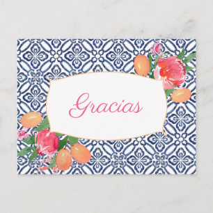Carte Postale Gracias Citrus rose chaud Carreaux espagnols Merci