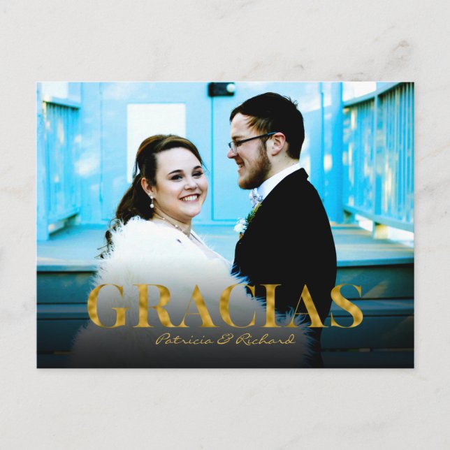Carte Postale Gracias Gold Foil Police Mariage Merci Foto (Devant)