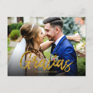 Carte Postale Gracias Gold Foil Script Mariage Photo Merci