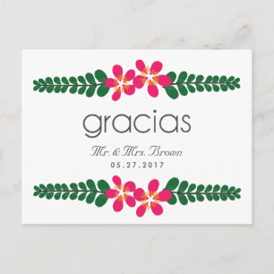 Carte postale Gracias Mariage rose
