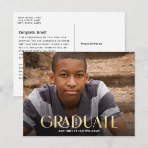 Carte Postale Graduate moderne Gold Overlay Photo Graduation