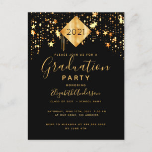 Carte Postale Graduation 2021 partie supérieure étoiles d'or noi