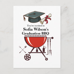 Carte Postale Graduation BBQ invitation, Grand party Invitation