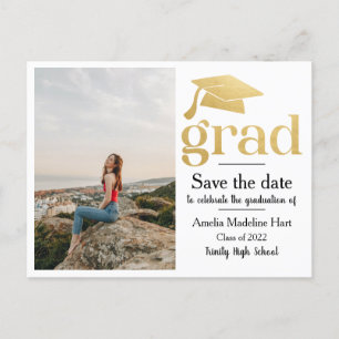 Carte Postale Graduation Faux Gold Foil Enregistrer La Photo D