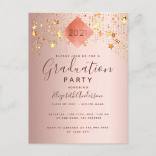 Carte Postale Graduation fête rose or meilleures étoiles