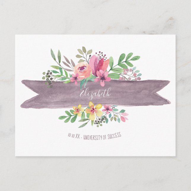 Carte Postale Graduation Florale Fleur Enregistrer La Date (Devant)