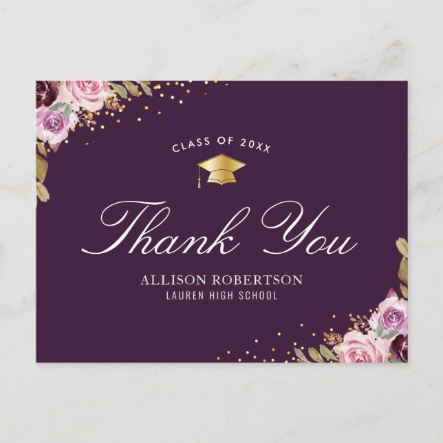 Carte Postale graduation florale violette merci (Devant)