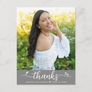 Carte Postale Graduation Gris Photo Script Chic Coeurs Merci