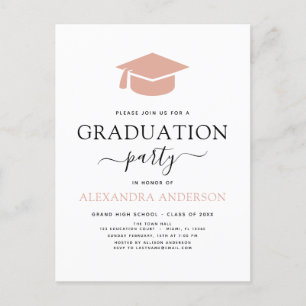 Carte Postale Graduation Party 2022 rose Elégant noir noir blanc