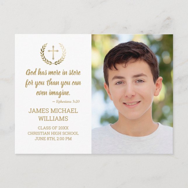 Carte Postale Graduation Party Bible Verse Photo White Gold (Devant)