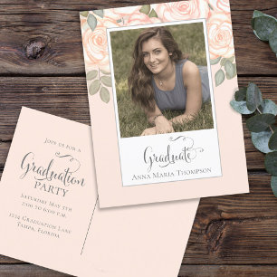 Carte Postale Graduation Photo Elégant Aquarelle Blush Floral