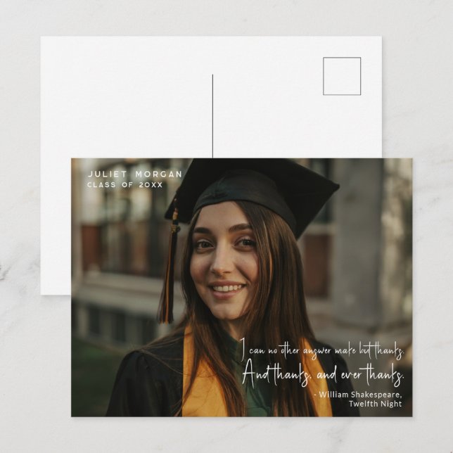 Carte Postale Graduation photo moderne Citation simple Merci (Devant / Derrière)