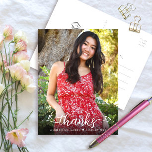 Carte Postale Graduation Photo Script moderne Coeurs Merci