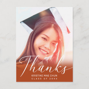 Carte Postale Graduation Photo : Script Orange Thank You