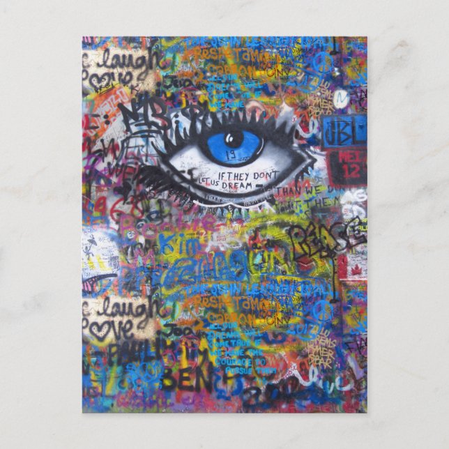 Carte Postale Graffiti bleu oeil diabolique (Devant)
