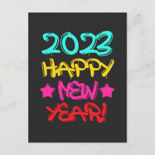 Carte Postale Graffiti coloré Bonne année 2023 dans Retro