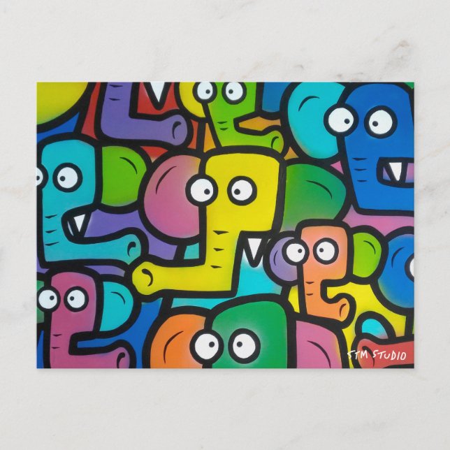Carte postale GRAFFITI ELEPHANTS (Devant)