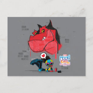 Carte Postale Graffiti Lune Girl and Devil Dinosaur Peinture
