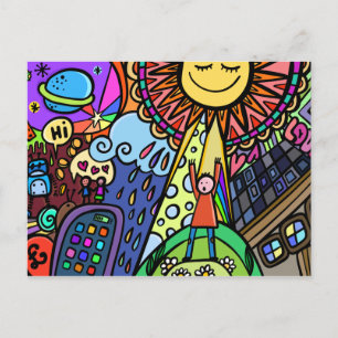 Carte Postale Graffiti Street Art Solar Vibrant Hipster Cartoon