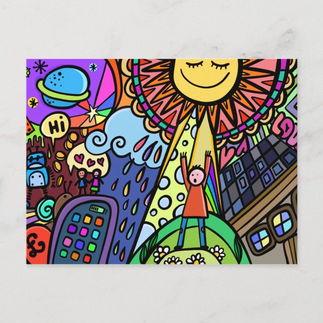 Carte Postale Graffiti Street Art Solar Vibrant Hipster Cartoon (Devant)