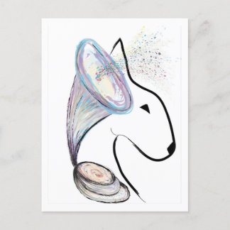 Carte Postale Gramophone Bull Terrier Musique Surréaliste