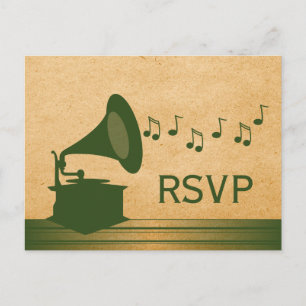 Carte postale Gramophone Vintage vert RSVP
