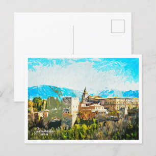 Carte Postale Granada Espagne Belle peinture à huile Paysage