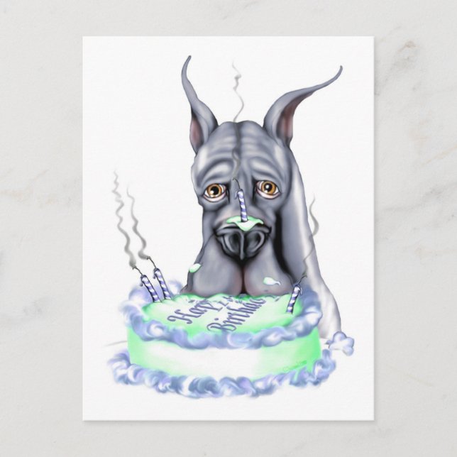 Carte Postale Grand Bleu Danse Anniversaire Gâteau Visage (Devant)