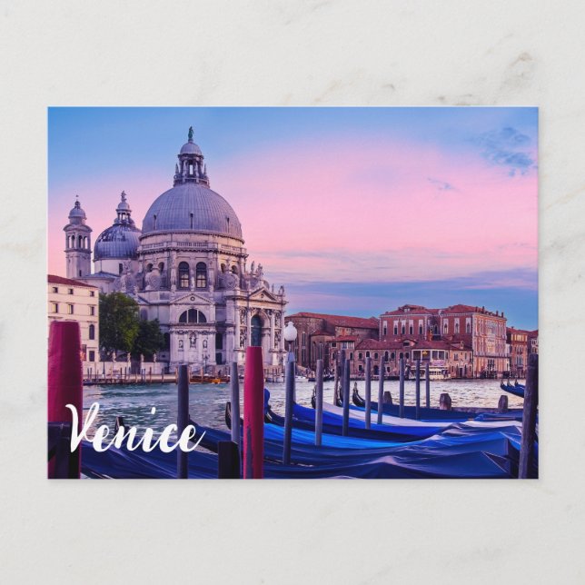 Carte Postale Grand Canal avec gondoles et église à Venise (Devant)