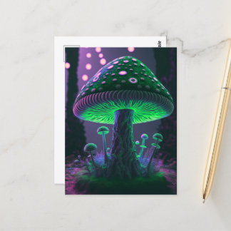 Carte Postale Grand Champignons Lumineux - Vert & Rose