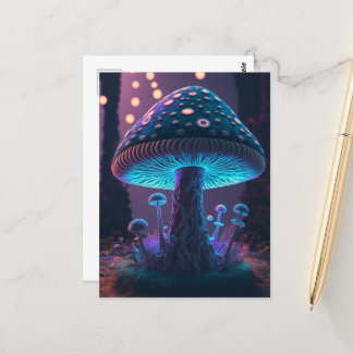 Carte Postale Grand Champignons Lumineux - Violet & Bleu