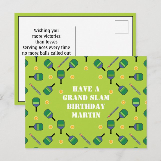 Carte Postale Grand Chelem d'anniversaire de Pickleball Personna (Devant / Derrière)