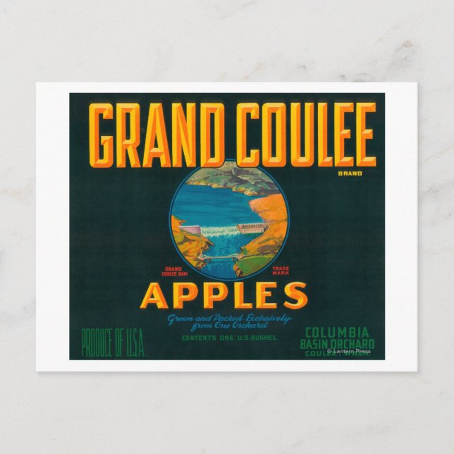 Carte Postale Grand Coulee Apple Étiquette - Coulee, WA (Devant)
