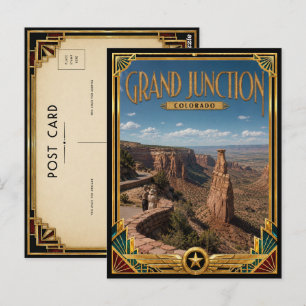 Carte Postale Grand Junction Colorado Art Déco Vintage Doré