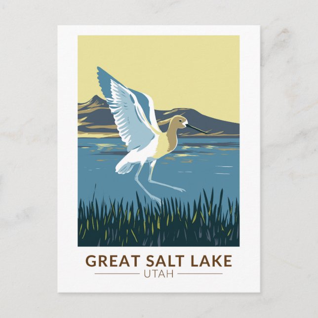 Carte Postale Grand lac salé Avocet américain Art de voyage Vint (Devant)