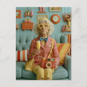 Carte Postale Grand-mère Rétro Fantaisiste avec Appareil Photo