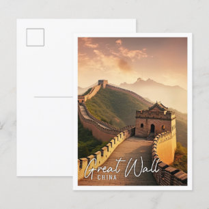 Carte Postale Grand Mur Extraordinaire de Chine brumeux lever du