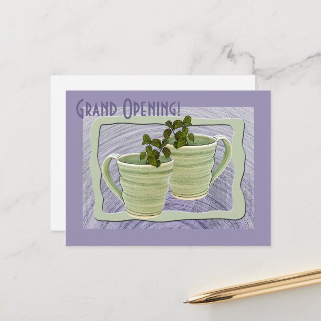 Carte Postale Grand Ouverture Green Spiral Mugs Mint Spriges Pho (Devant/Arrière en situation)