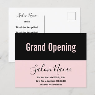 Carte Postale Grand Ouverture Pale Rose noir Script Salon de bea